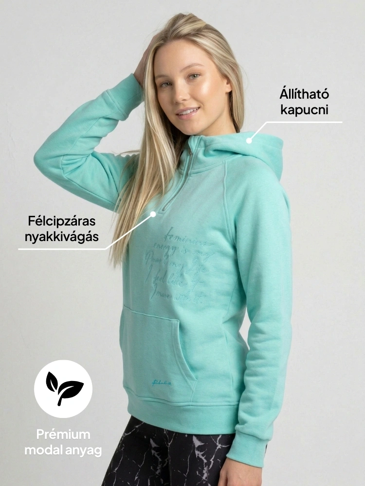 Modal félcipzáras kapucnis pulóver Anya Aqua