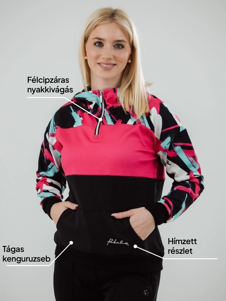 Félcipzáras kapucnis pulóver Berry